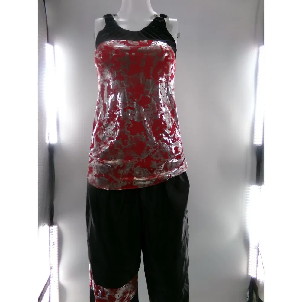 Pre-Owned Dance Costume XL Child Red Dansco Jazz Tap Clogging Hip Hop Metallic